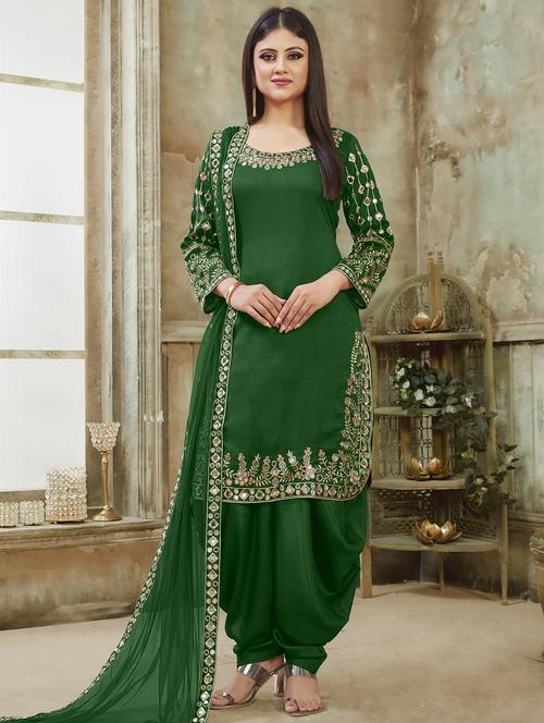 embroidered semi-stitched suit - 16775112 - Standard Image - 1