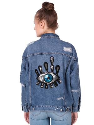 long sleeved embellished denim jacket - 16776007 - Standard Image - 3