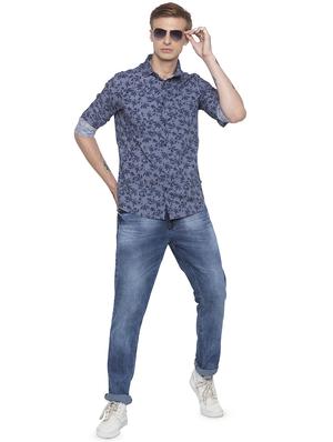 navy blue printed casual shirt - 16776563 - Standard Image - 4