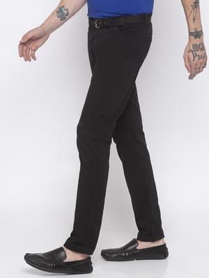 black solid flat front casual trouser - 16776647 - Standard Image - 2