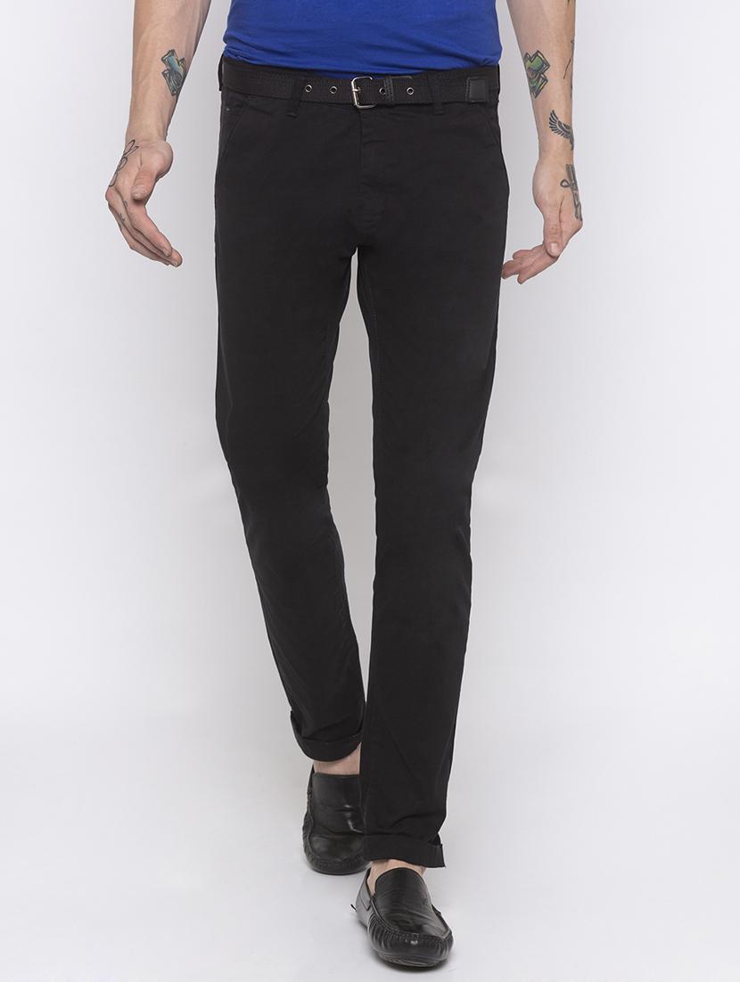 black solid flat front casual trouser - 16776647 - Zoom Image - 1