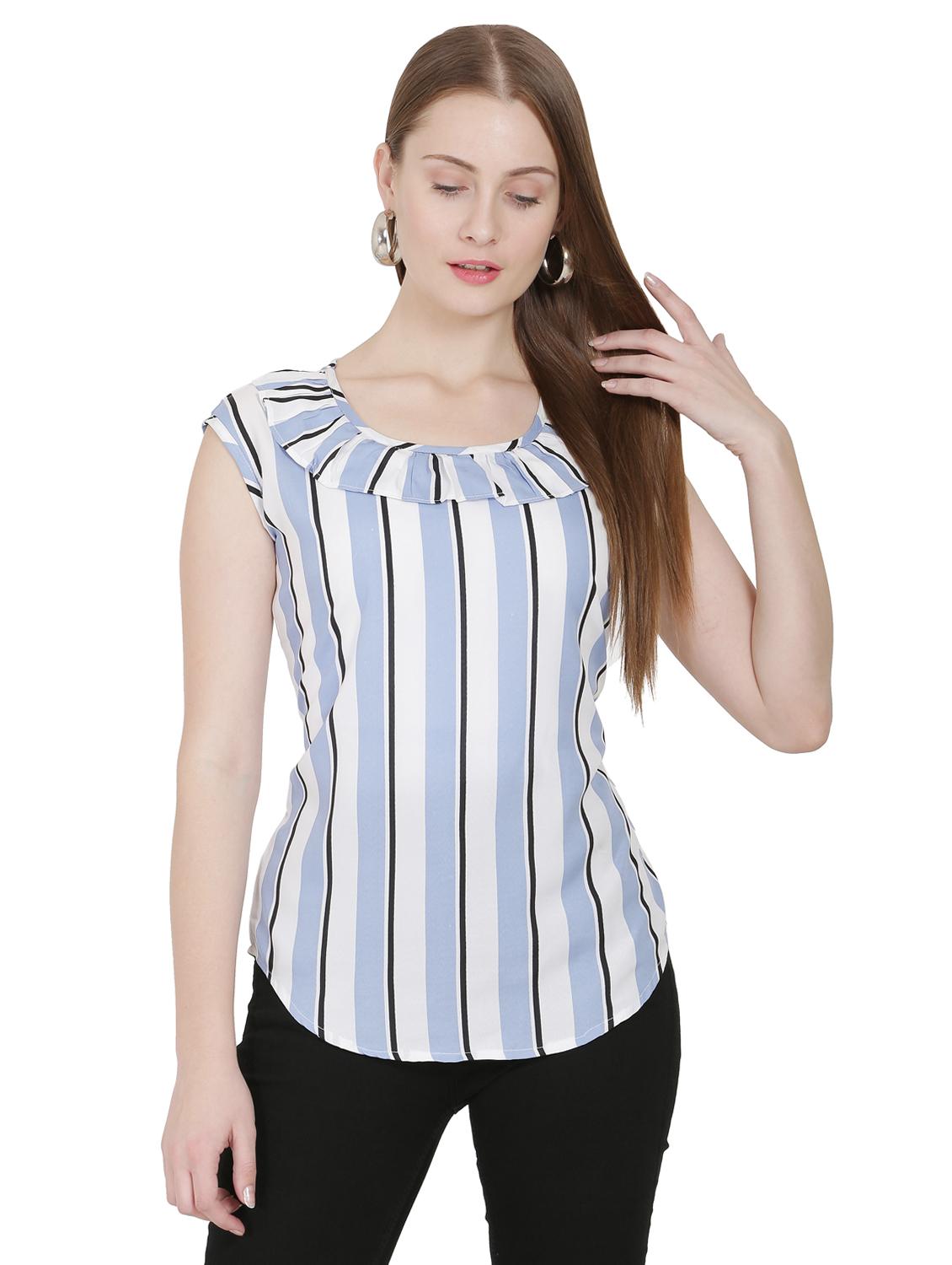 frill detail striped top - 16776876 - Zoom Image - 1