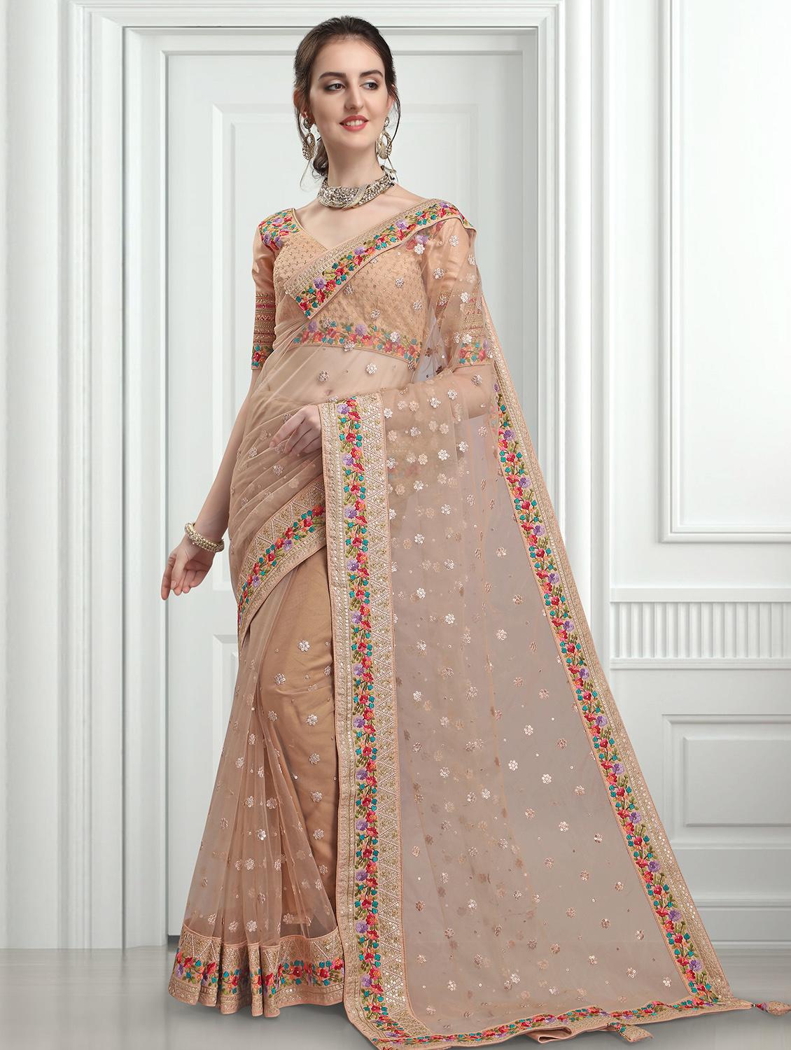 embroidered bordered saree with blouse - 16777028 - Zoom Image - 1