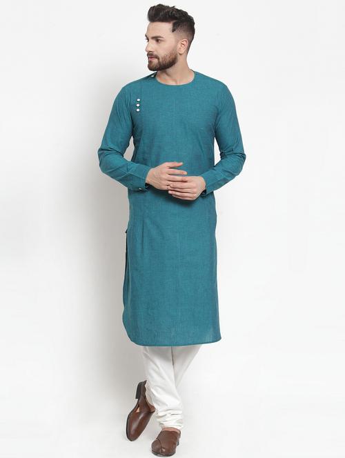 blue solid long kurta - 16777665 - Standard Image - 1