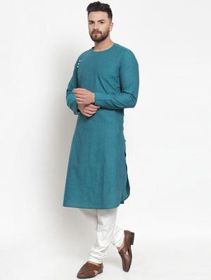 blue solid long kurta - 16777665 - Standard Image - 2
