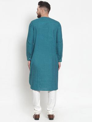 blue solid long kurta - 16777665 - Standard Image - 3