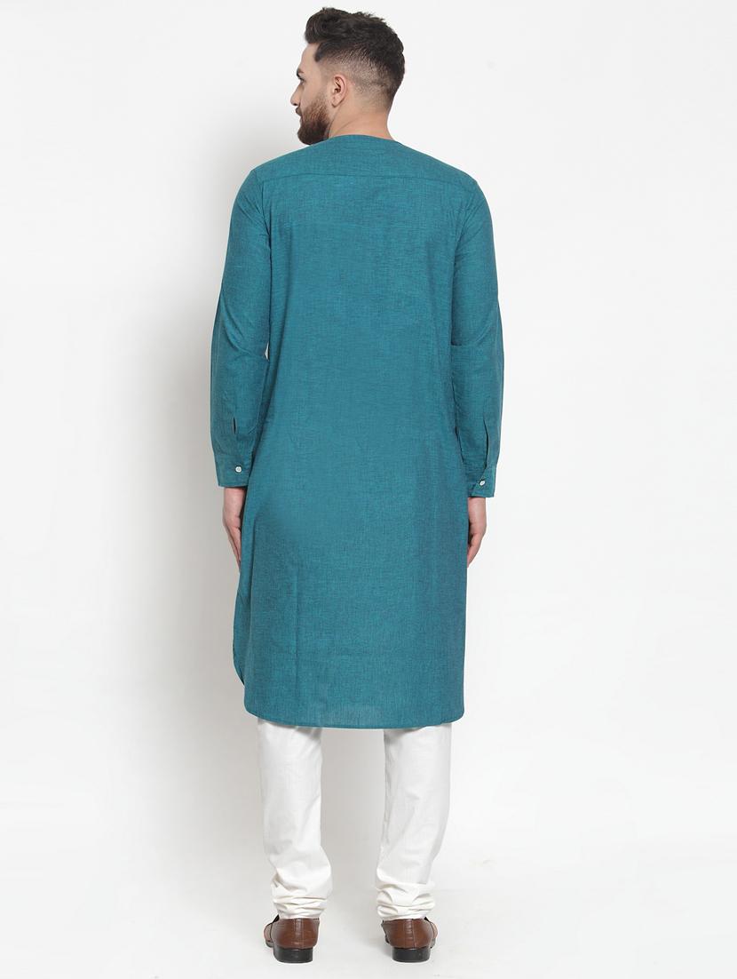 blue solid long kurta - 16777665 - Zoom Image - 3