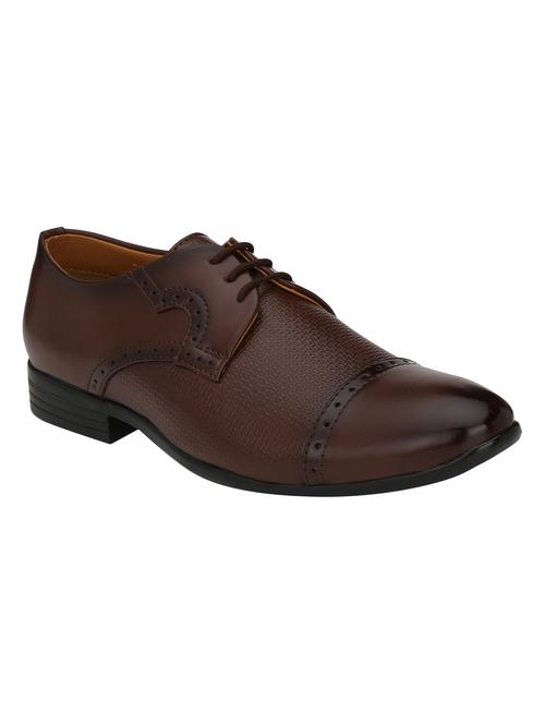 brown leatherette lace-up derbys - 16779066 - Standard Image - 1