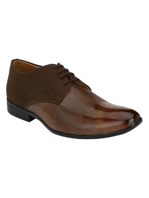 brown leatherette lace-up derbys - 16779078 - Standard Image - 1