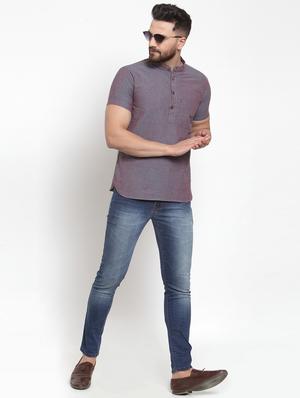 grey striped short kurta - 16779269 - Standard Image - 4