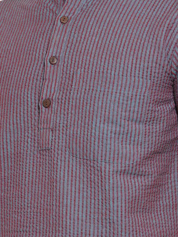 grey striped short kurta - 16779269 - Zoom Image - 5