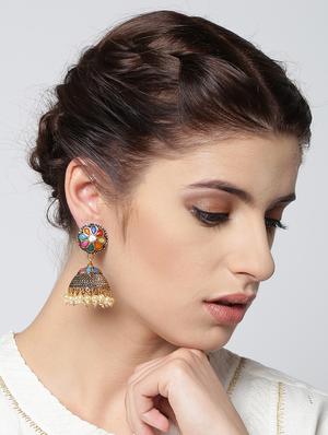 multi colored metal jhumka earring - 16780202 - Standard Image - 4