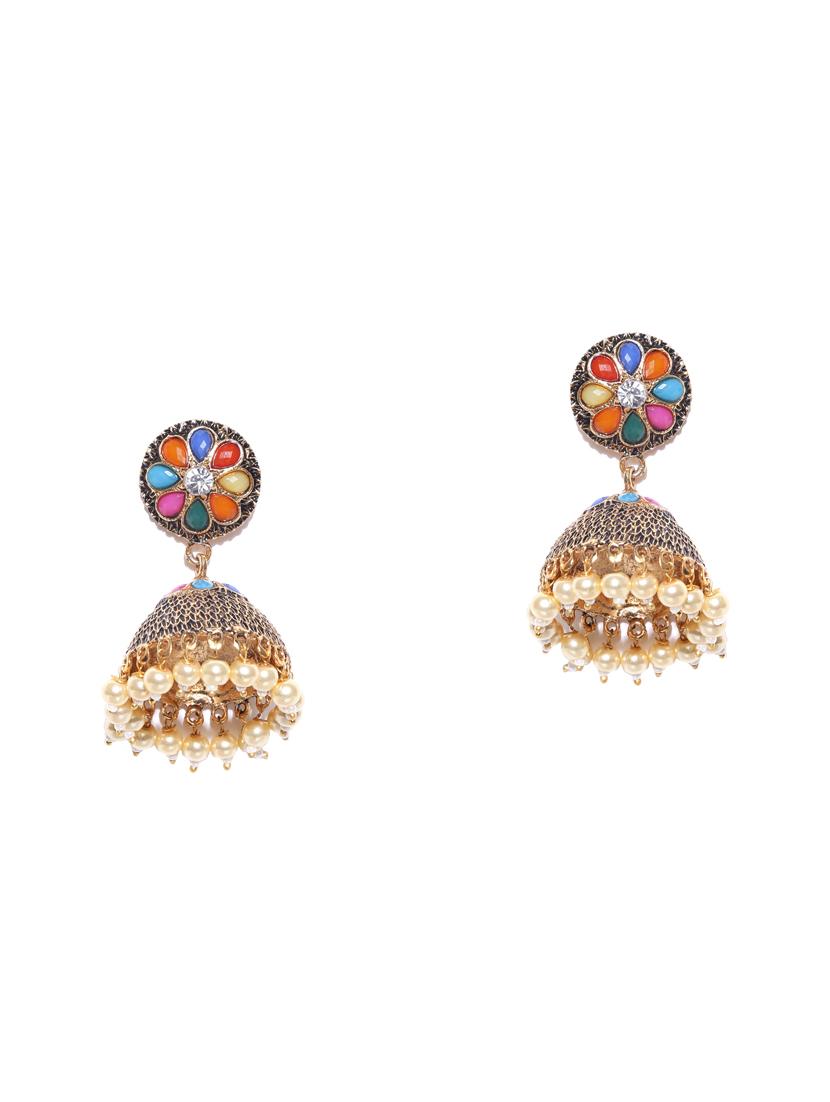 multi colored metal jhumka earring - 16780202 - Zoom Image - 2