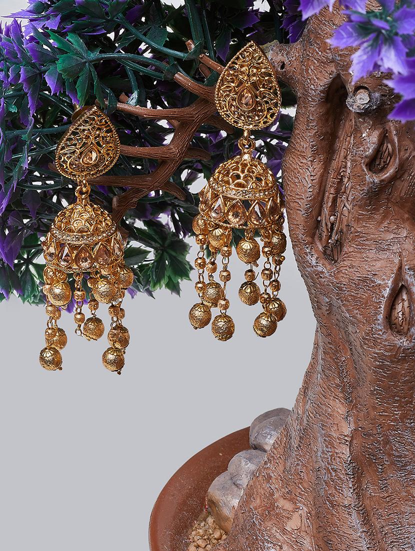 gold brass jhumka earring - 16780272 - Zoom Image - 1
