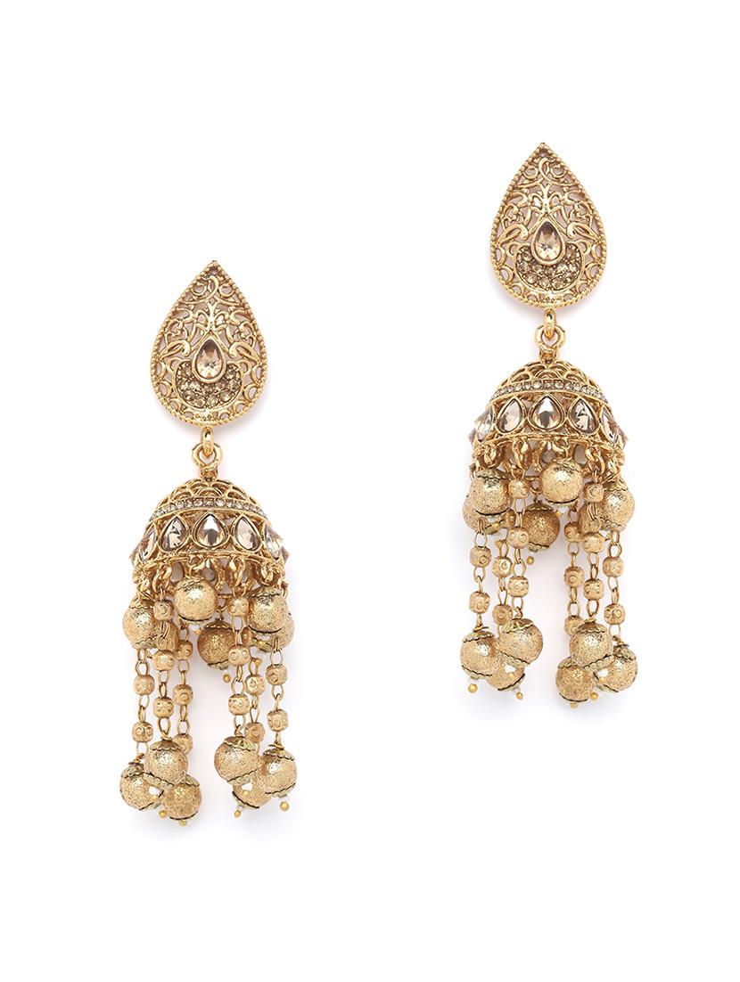 gold brass jhumka earring - 16780272 - Zoom Image - 2