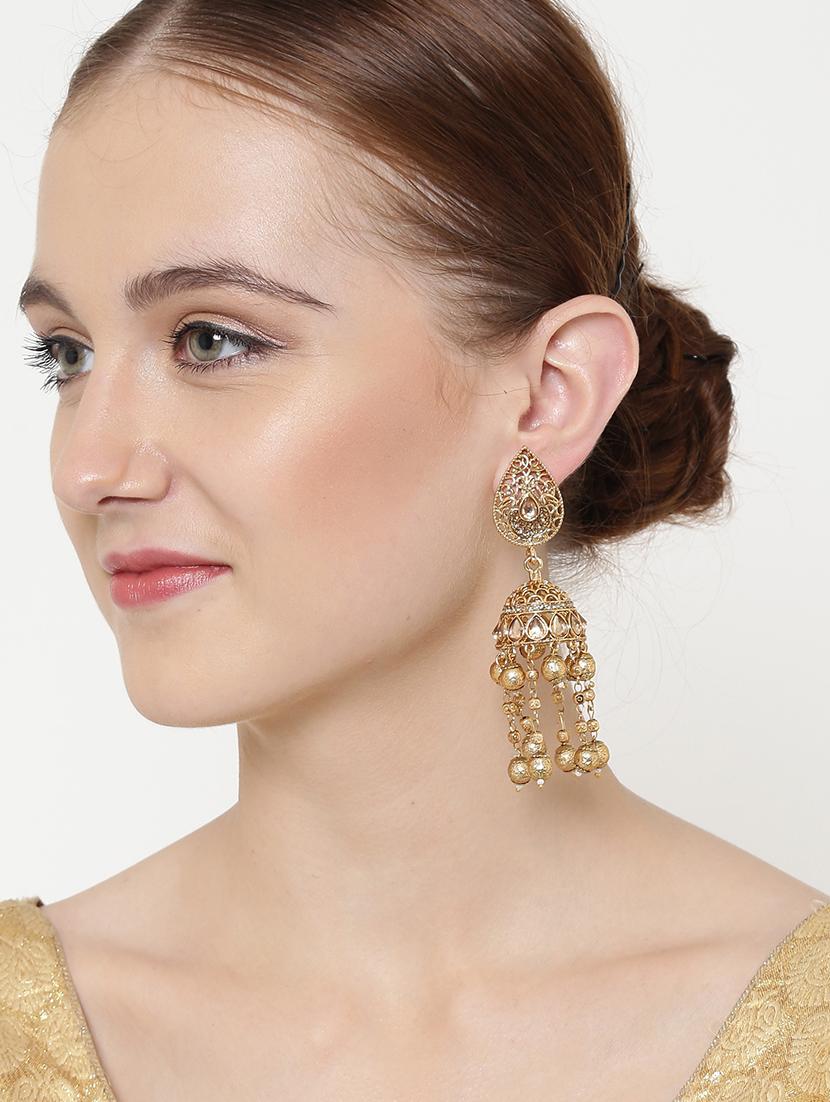 gold brass jhumka earring - 16780272 - Zoom Image - 4
