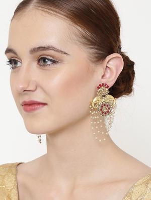 red gold tone brass drop earring - 16780276 - Standard Image - 3