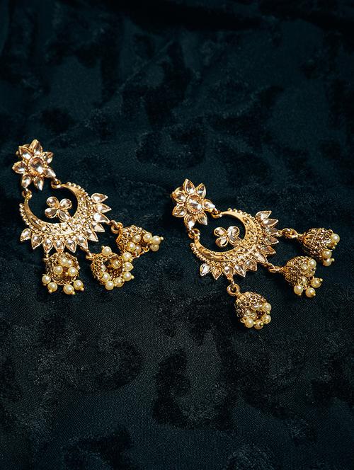 gold brass jhumka earring - 16780283 - Standard Image - 1