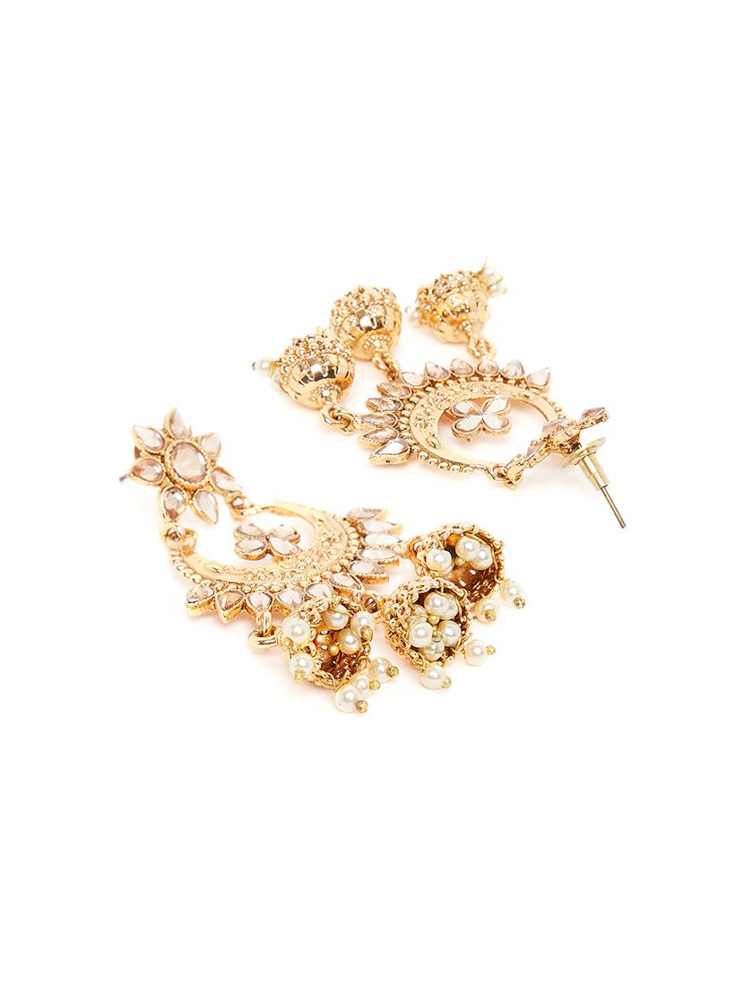 gold brass jhumka earring - 16780283 - Zoom Image - 3