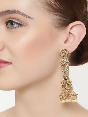 gold brass jhumka earring - 16780328 - Standard Image - 4