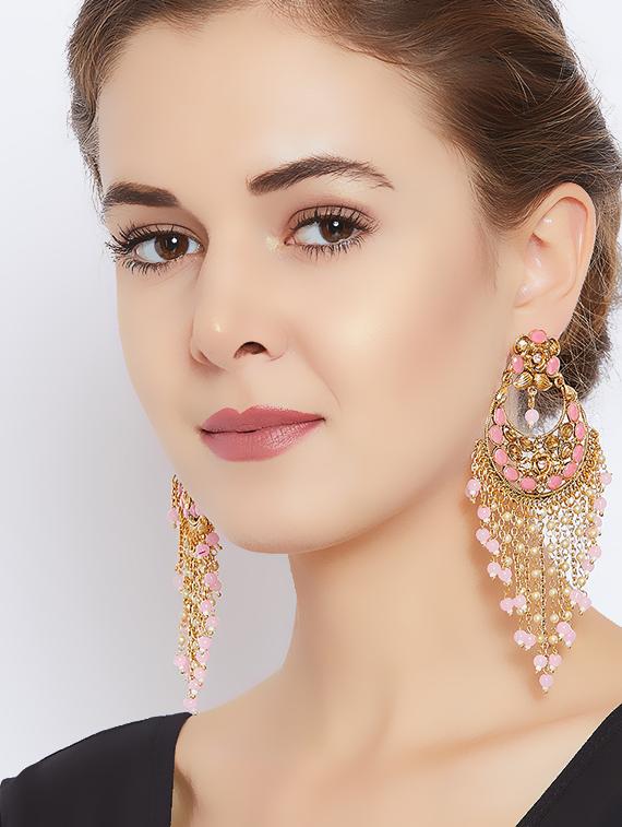 pink brass chandballi earring - 16780329 - Zoom Image - 4