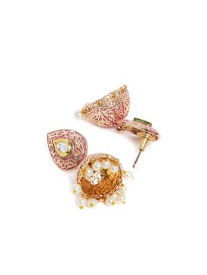 pink gold tone metal jhumka earring - 16780331 - Standard Image - 2