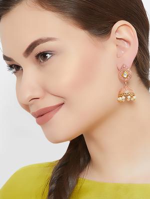 pink gold tone metal jhumka earring - 16780331 - Standard Image - 3