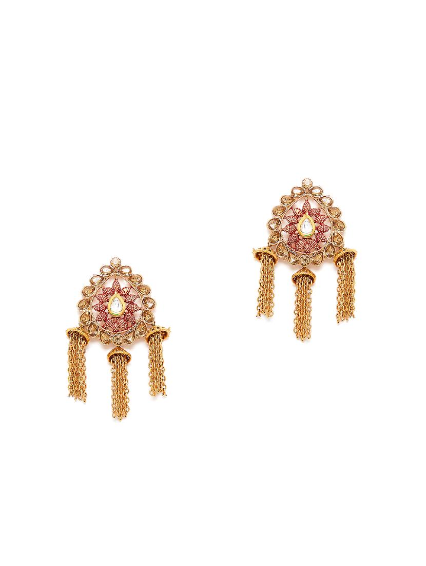red metal jhumka earring - 16780346 - Zoom Image - 2
