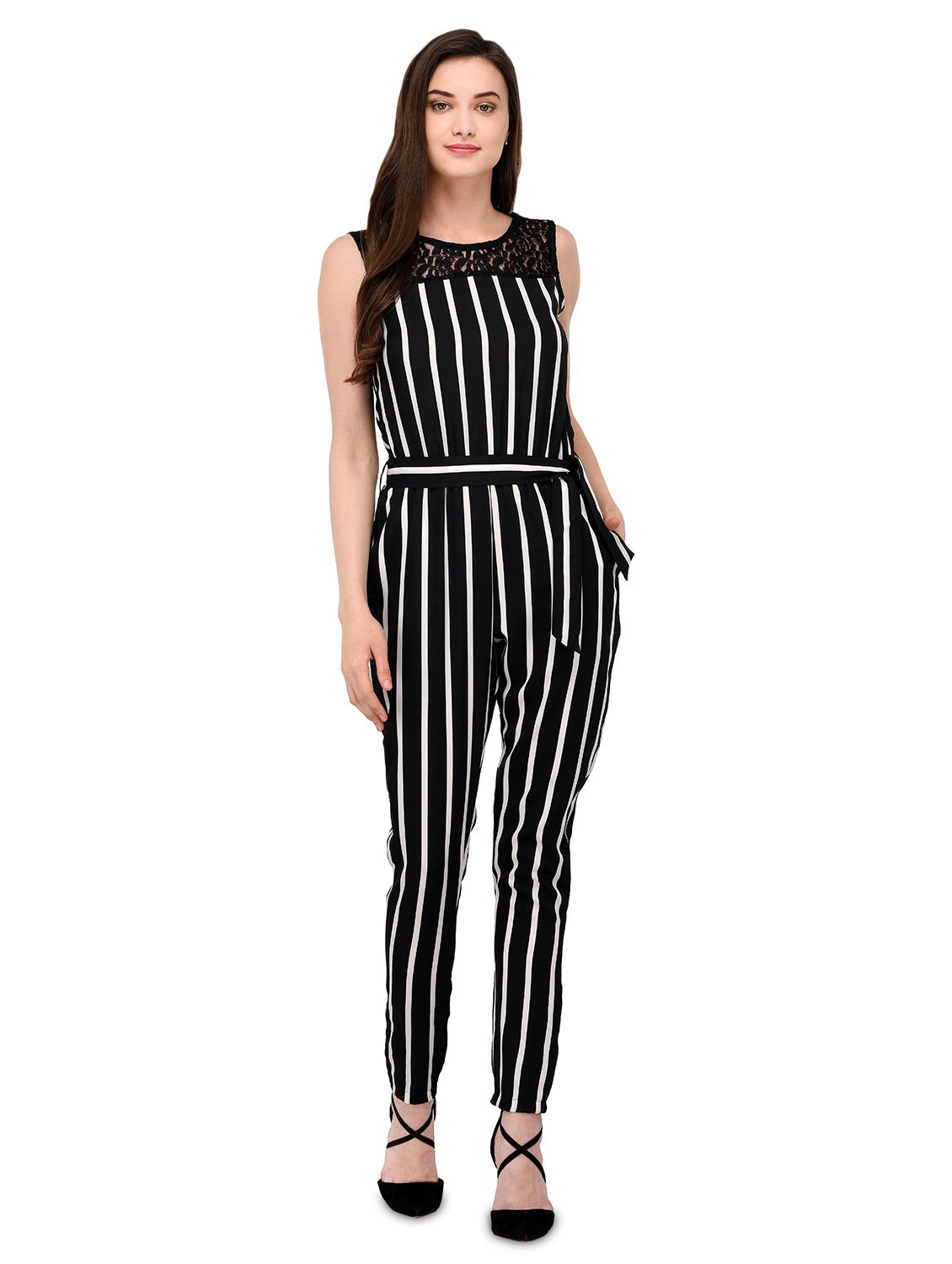 lace detail striped full leg jumpsuit - 16780546 - Zoom Image - 1