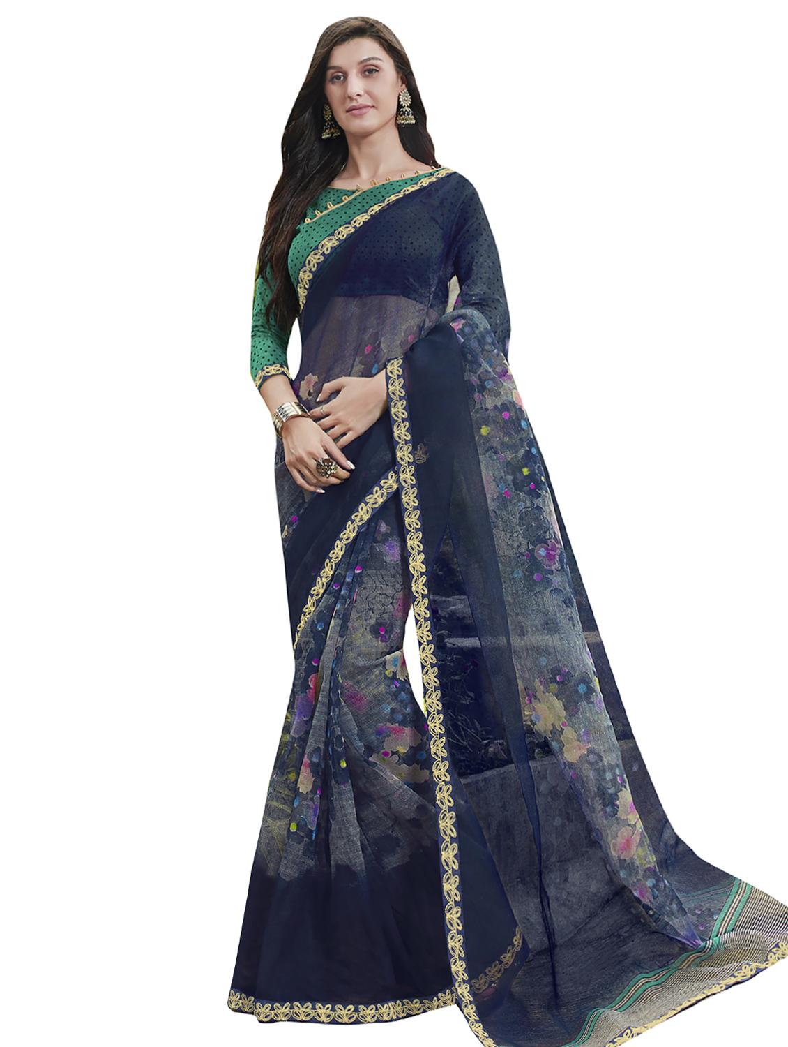 floral printed saree with blouse - 16780741 - Zoom Image - 1