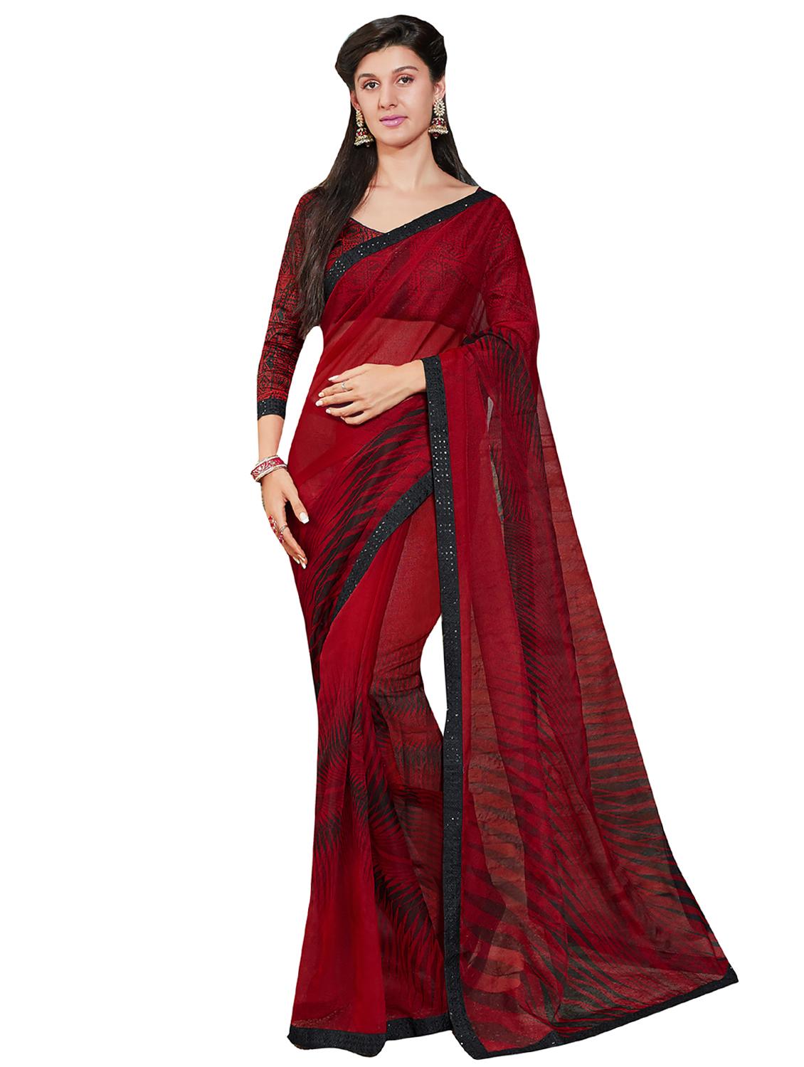 lace detailed printed saree with blouse - 16780745 - Zoom Image - 1