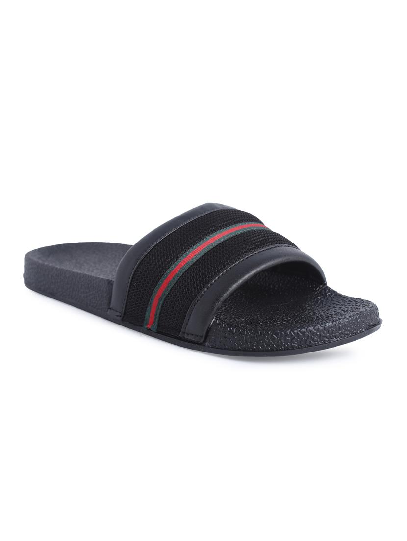 black leatherette slip on flip flops - 16781063 - Zoom Image - 1
