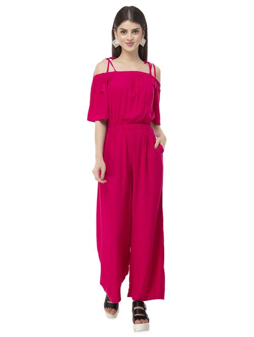tie knot shoulder solid full leg jumpsuit - 16781090 - Standard Image - 1