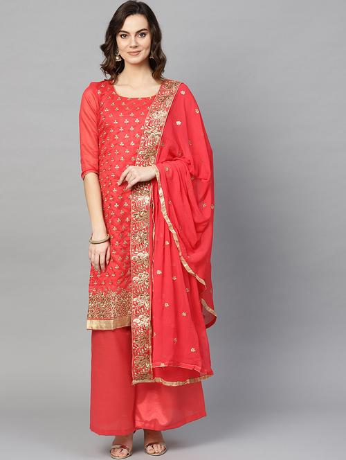embroidered unstitched palazzo suit set - 16781095 - Standard Image - 1