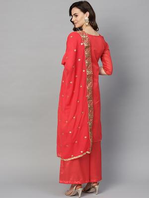 embroidered unstitched palazzo suit set - 16781095 - Standard Image - 3