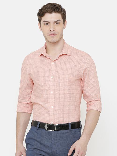 orange linen checkered formal shirt - 16781150 - Standard Image - 1