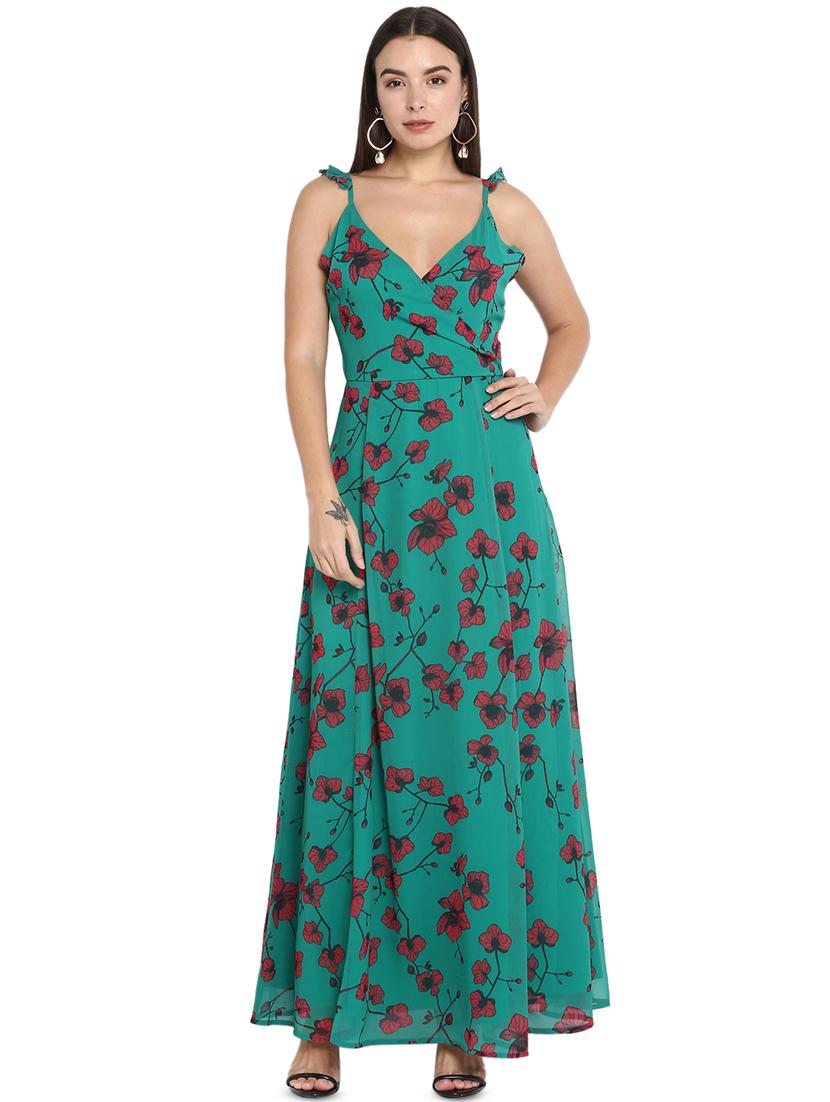 overlap neck floral maxi dress - 16782854 - Zoom Image - 1
