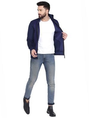 navy blue solid casual jacket - 16782864 - Standard Image - 5