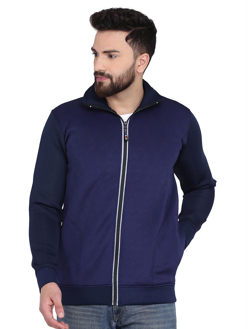 navy blue solid casual jacket - 16782864 - Zoom Image - 1