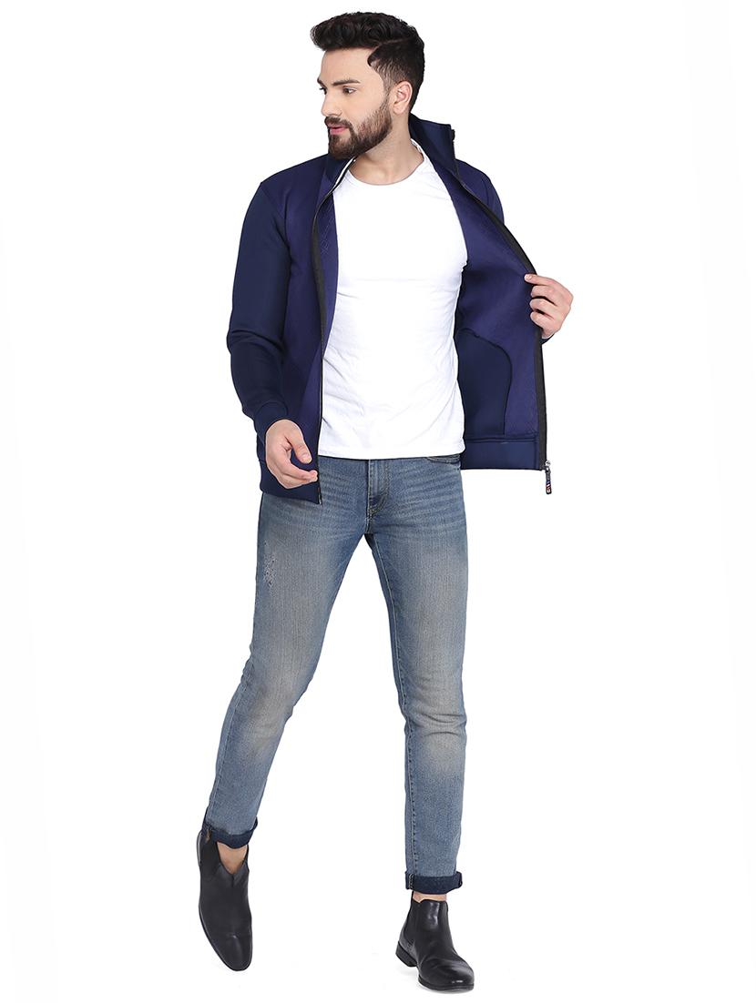 navy blue solid casual jacket - 16782864 - Zoom Image - 5
