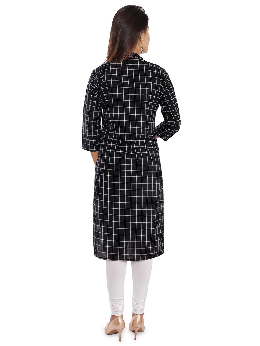 checkered straight kurta - 16784348 - Zoom Image - 3