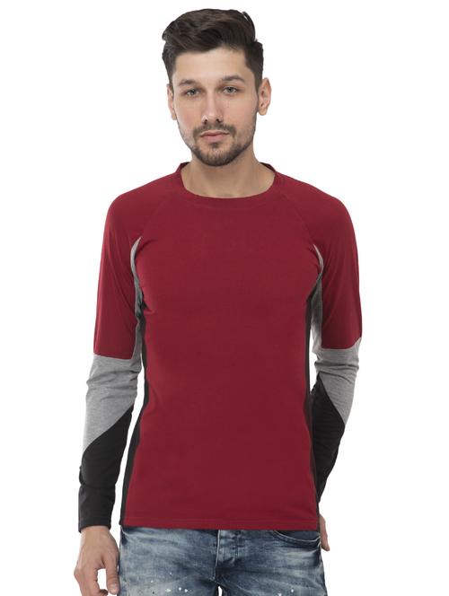 maroon color block t-shirt - 16784415 - Standard Image - 1