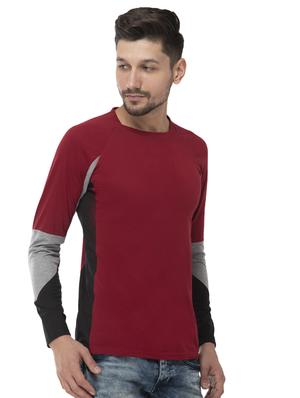 maroon color block t-shirt - 16784415 - Standard Image - 2