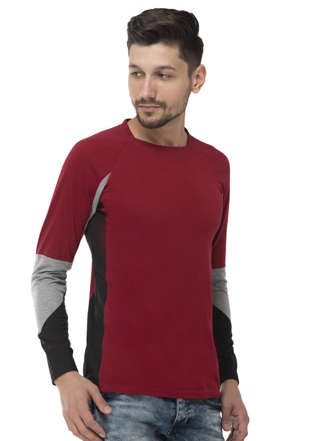 maroon color block t-shirt - 16784415 - Zoom Image - 2