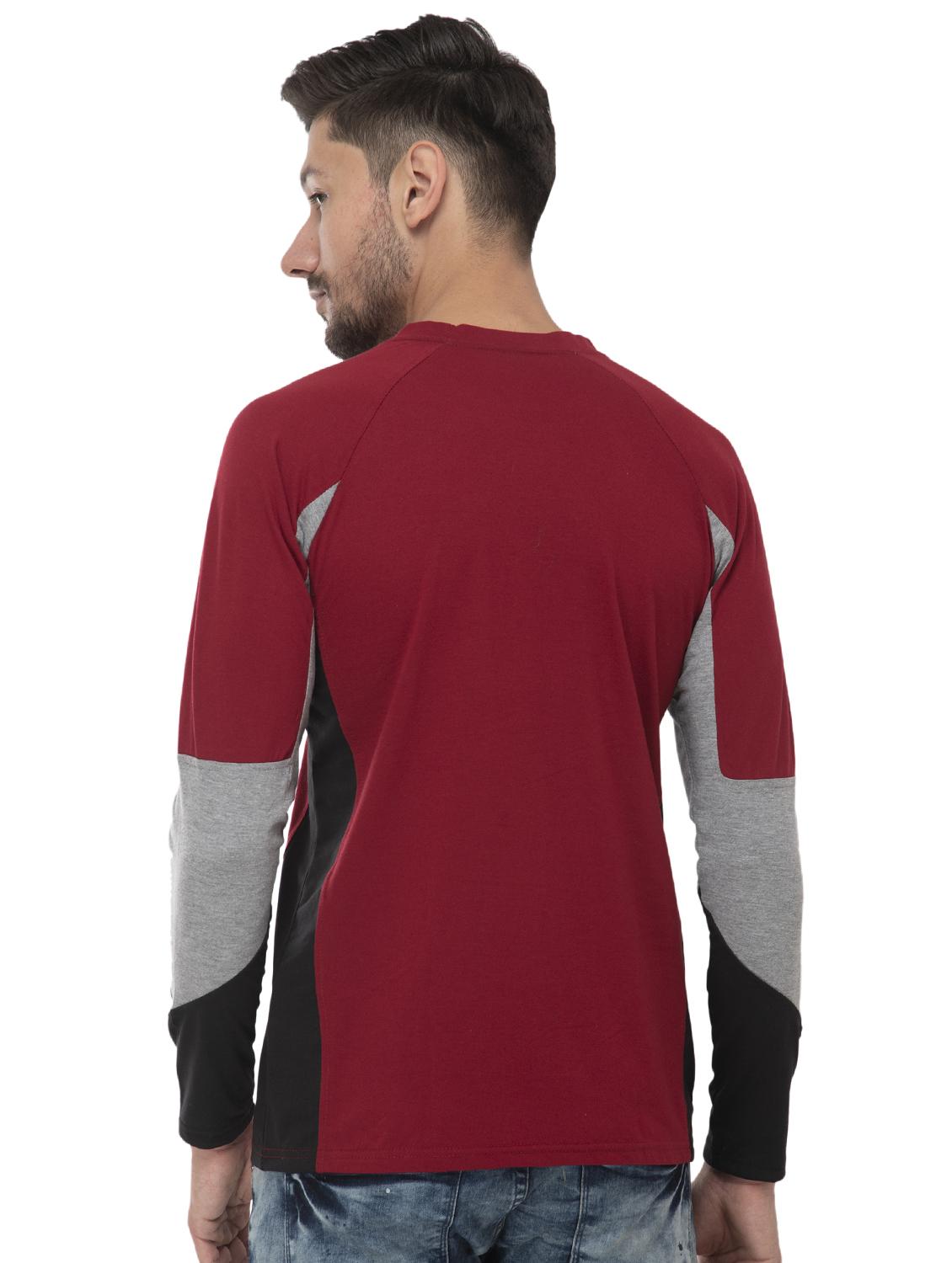 maroon color block t-shirt - 16784415 - Zoom Image - 3