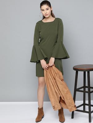 bell sleeved solid a-line dress - 16784917 - Standard Image - 4