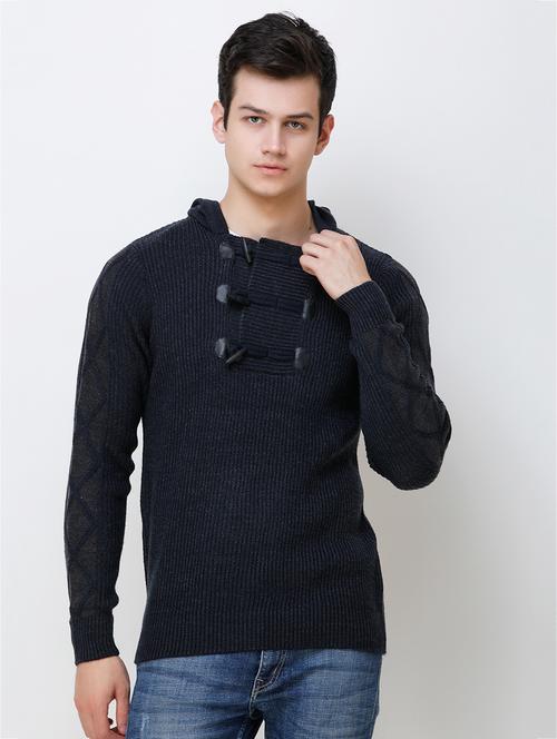navy blue solid woolen pullover - 16784948 - Very Small Image - 1