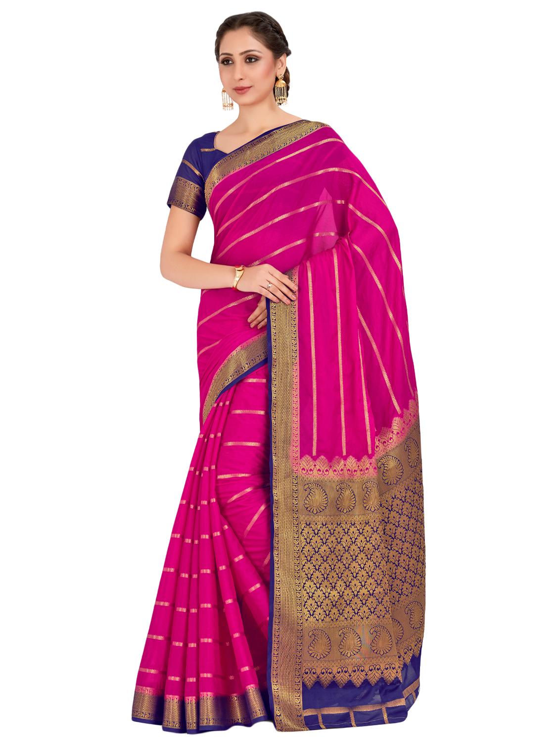 striped mysore silk saree with blouse - 16785311 - Zoom Image - 1