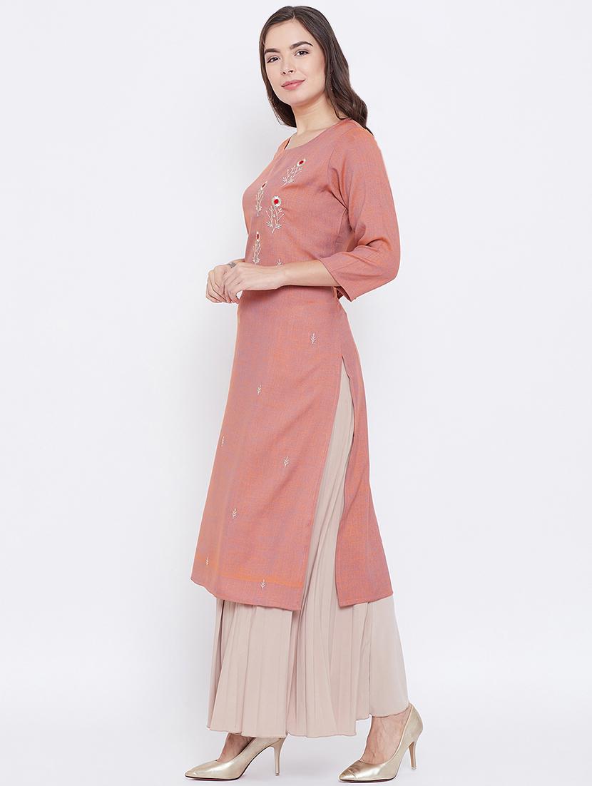 embroidered straight kurta - 16787211 - Zoom Image - 3