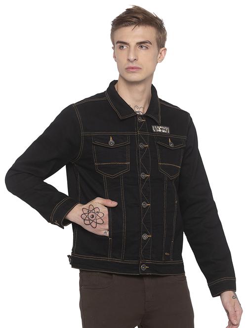 black solid denim jacket - 16788069 - Standard Image - 1